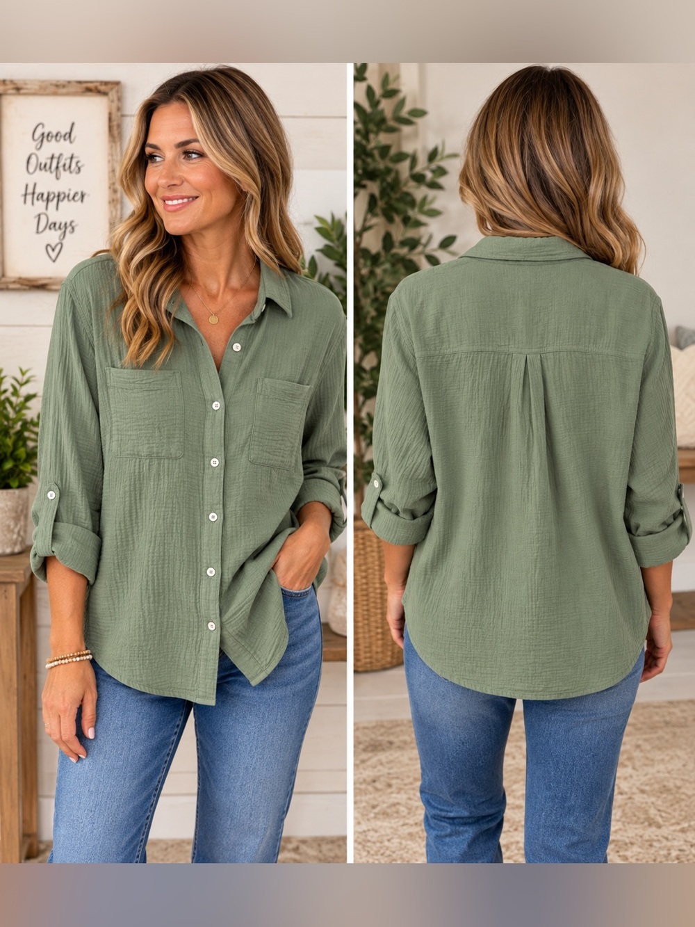 NWT GAP Green Cotton Gauze Oversized Button Down Shirt Medium